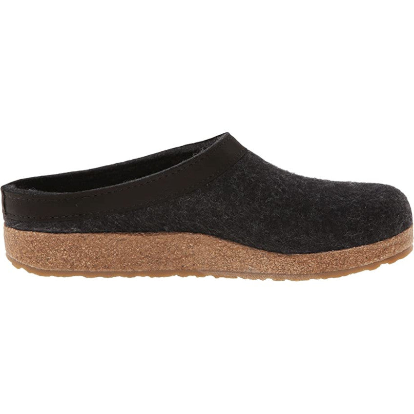 Grizzly Leather Trim Wool Felt Clog Slipper - Charcoal